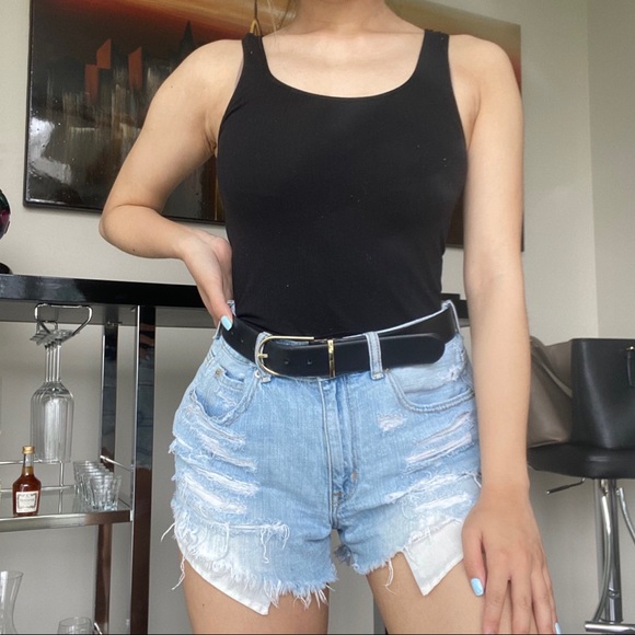Babaton Black Ribbed Fitted Tank Top